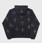 BLACK×PURPLE RHINESTONE CROSS ZIP HOODIE -BLACK- WALKIN STORE