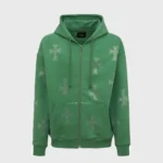 Unknown London Green Crystal Cross Hoodie