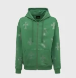 Unknown London Green Crystal Cross Hoodie