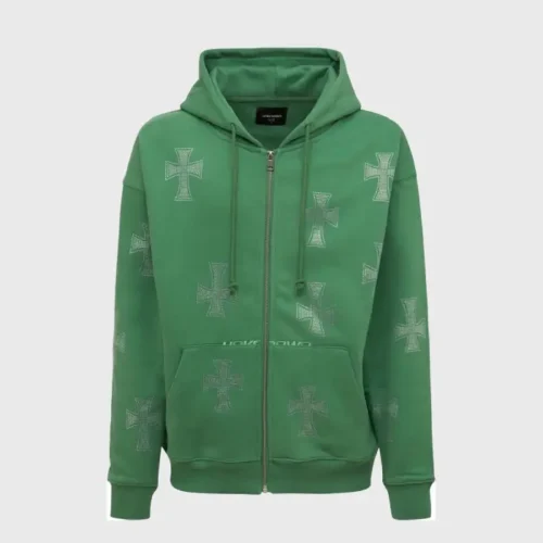 Unknown London Green Crystal Cross Hoodie