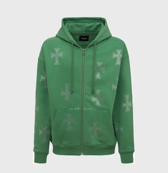 Unknown London Green Crystal Cross Hoodie Unknown London Green Crystal Cross Hoodie
