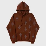 UNKNOWN HOODIE BROWN RHINESTONE CROSS