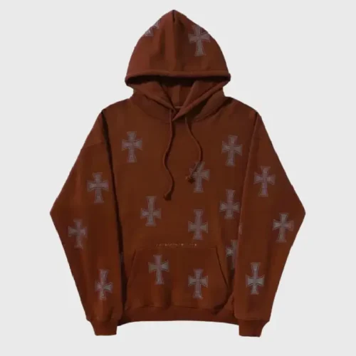 UNKNOWN HOODIE BROWN RHINESTONE CROSS