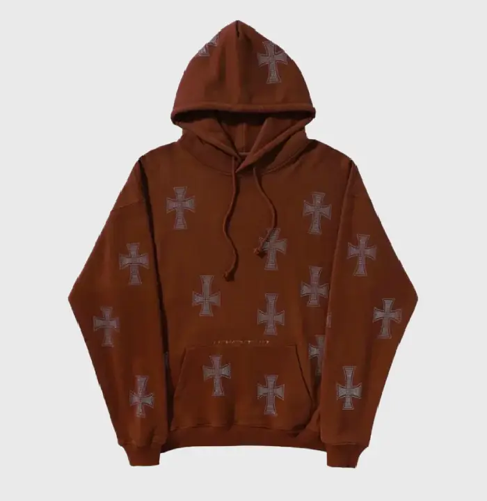 UNKNOWN HOODIE BROWN RHINESTONE CROSS UNKNOWN HOODIE BROWN RHINESTONE CROSS