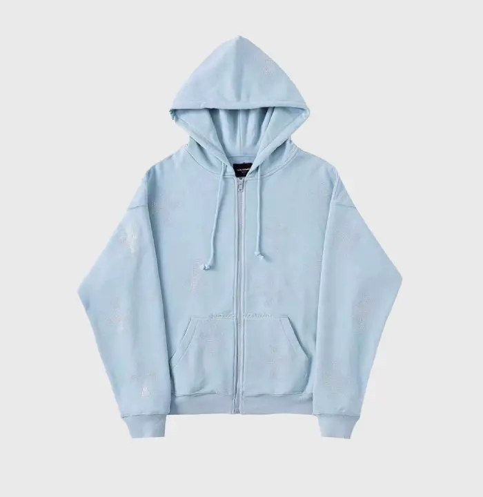 Unknown London Baby Blue Rhinestone Cross Hoodie Unknown London Baby Blue Rhinestone Cross Hoodie