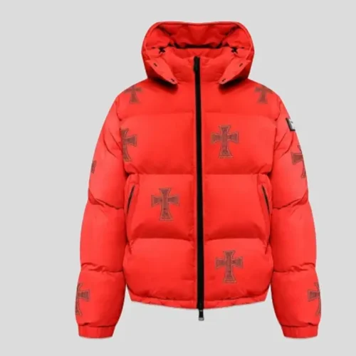 Unknown London Cross Rhinestone Puffer Jacket