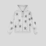 Unknown london Rhinestone Zip Hoodie Grey