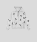 Unknown london Rhinestone Zip Hoodie Grey